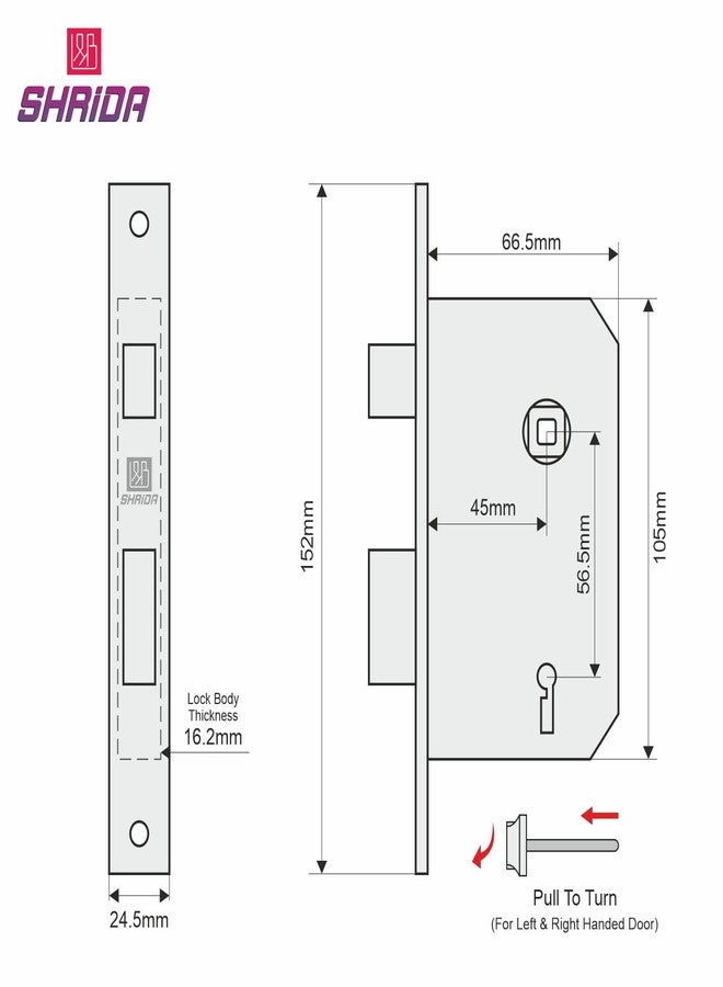 شريدا طقم مقبض قفل باب فولاذي من شريدا مع جسم قفل نحاسي مع 3 مفاتيح / أقفال أبواب نقر للباب الرئيسي / قفل باب غرفة النوم / أقفال الأبواب الرئيسية للمنزل (تشطيب عتيق، 552) - Image 5